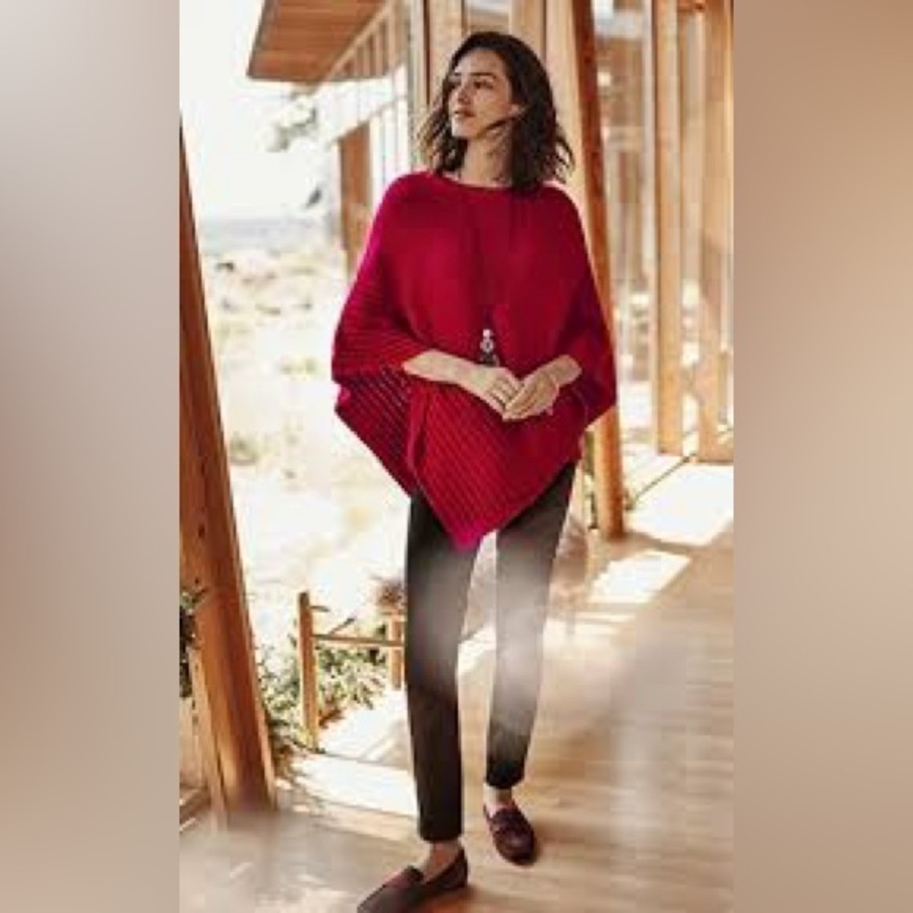J.Jill red cable knit cotton blend poncho, OS.